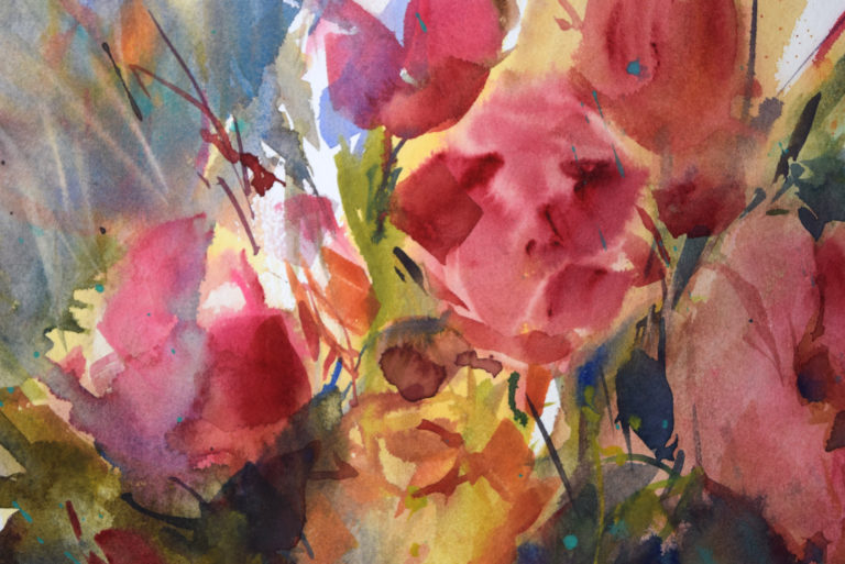 Agnes martin genty peintre aquarelle roses bouquet fleurs