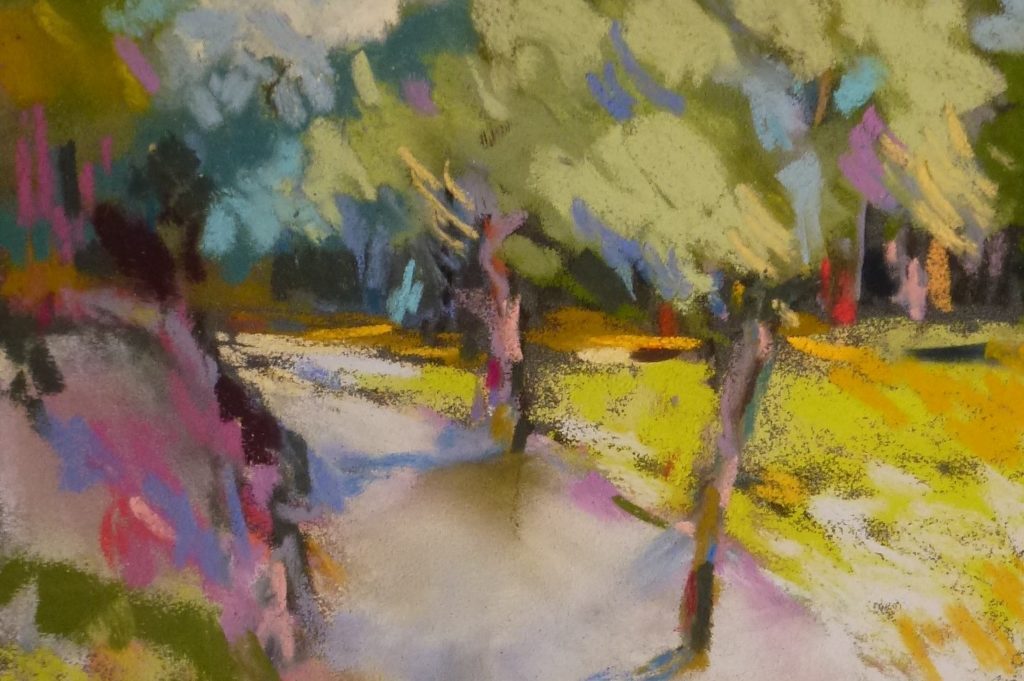 agnes martin genty pastel coloré paysage peintre figuratif plein air arbre chemin