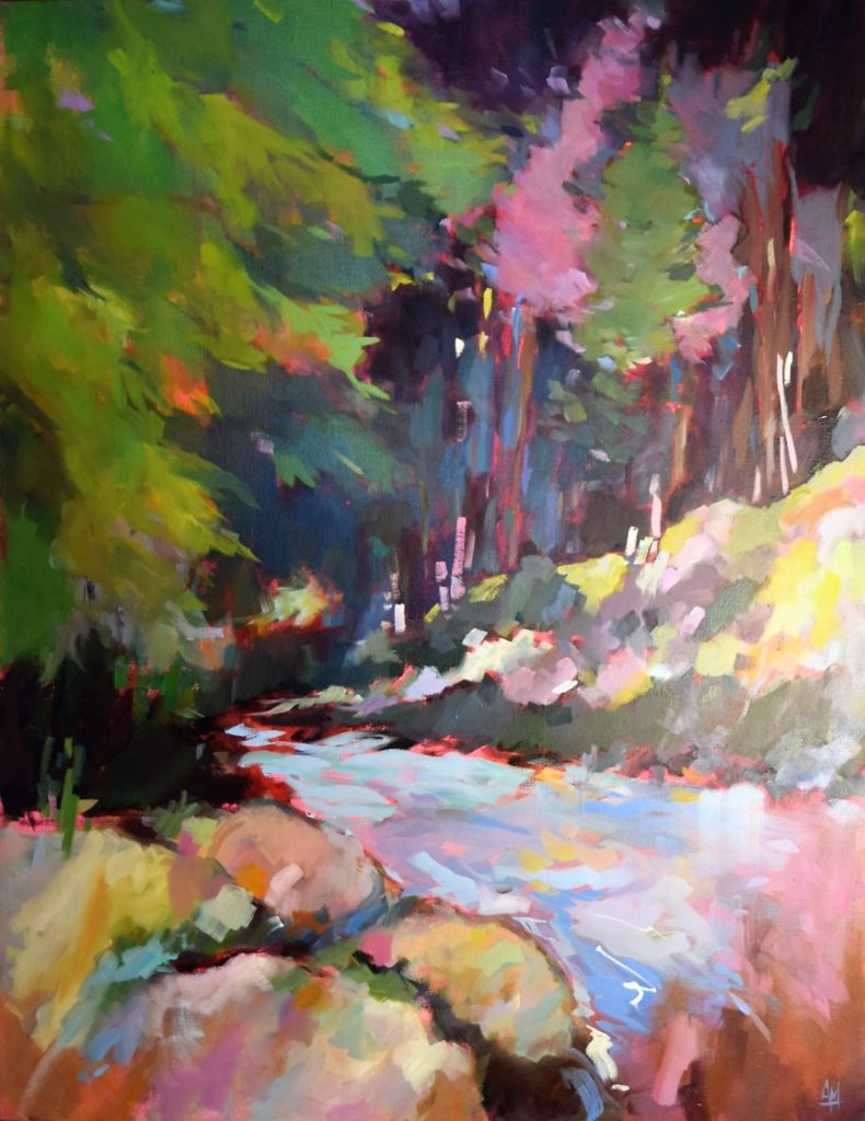 agnes martin genty peintre contemporain huile paysage arbre riviere rochers foret lumiere sapin