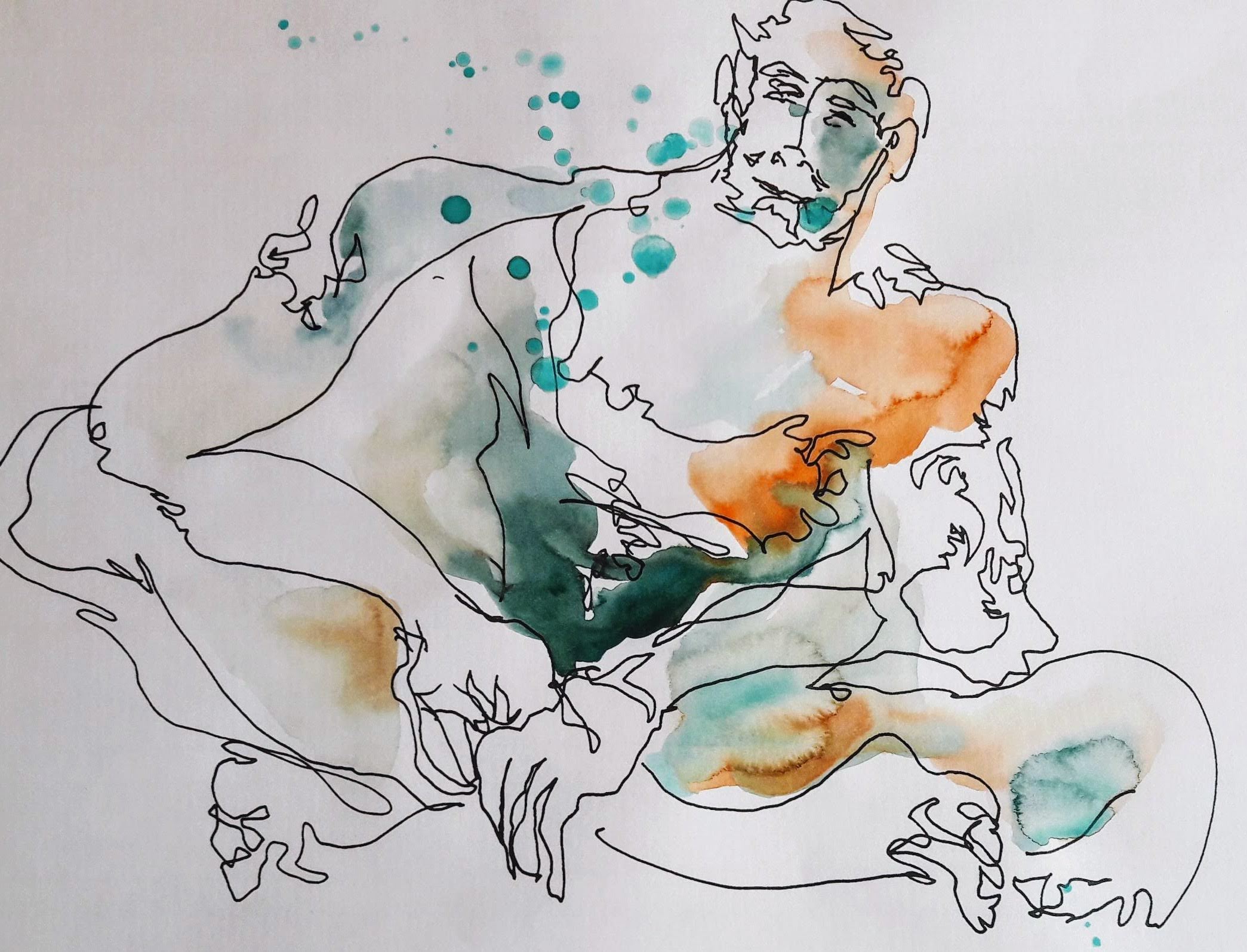 croquis modele vivant homme encre aquarelle