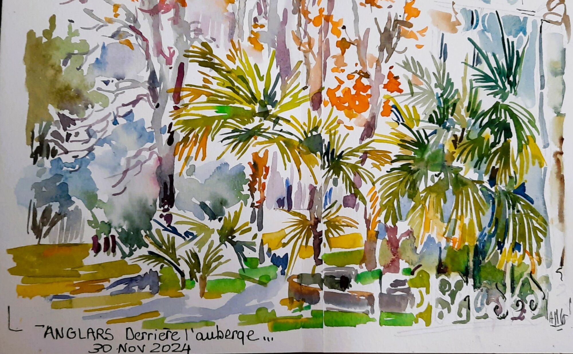 palmiers aquarelle carnet voyage
